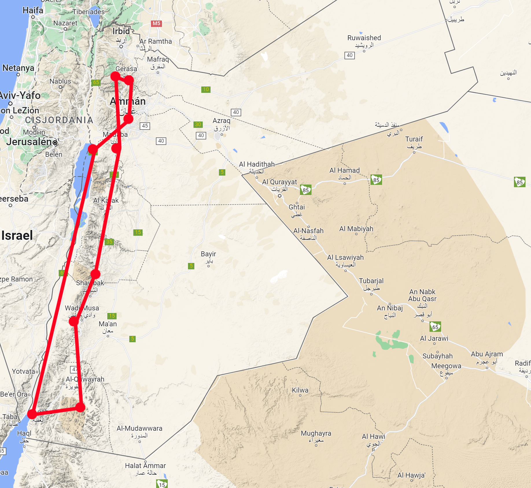 Mapa de Jordania
